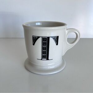 Anthropologie Monogram Initial Letter “T” White Black Mug